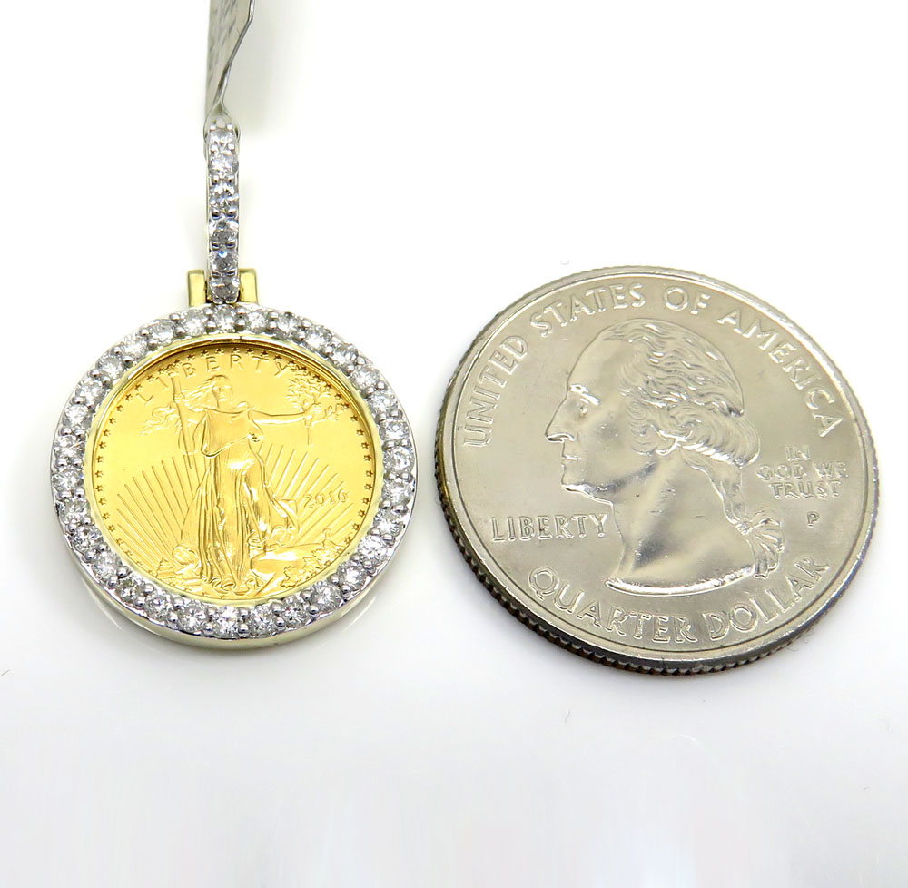 10k yellow gold diamond liberty coin pendant 0.60ct - Image 2