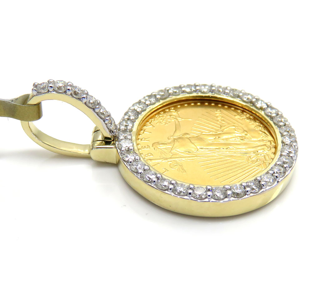 10k yellow gold diamond liberty coin pendant 0.60ct - Image 3