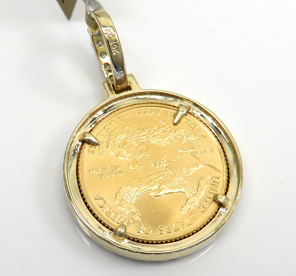 10k yellow gold diamond liberty coin pendant 0.60ct