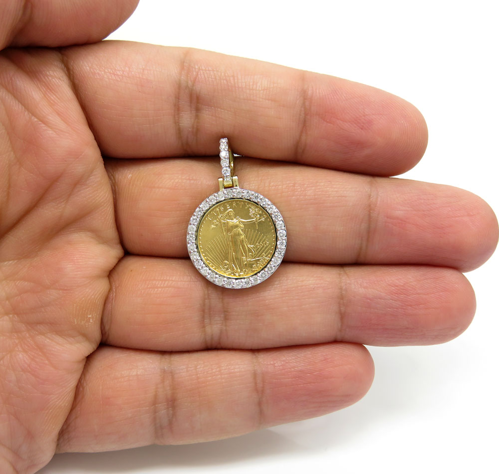 10k yellow gold diamond liberty coin pendant 0.60ct