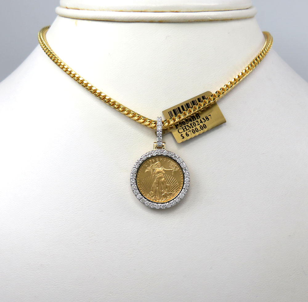 10k yellow gold diamond liberty coin pendant 0.60ct