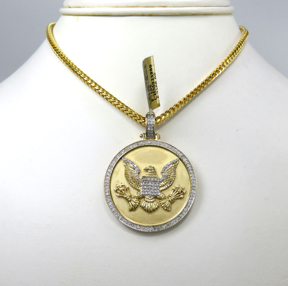 10k yellow gold diamond american eagle holding arrows pendant 0.75ct - Image 6