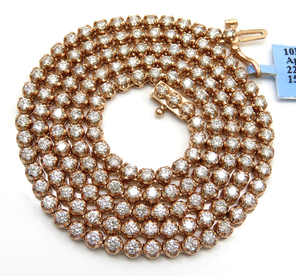 10k rose gold round 5 pointer diamond tennis chain 18-26 inches 3.50mm 7.70ct