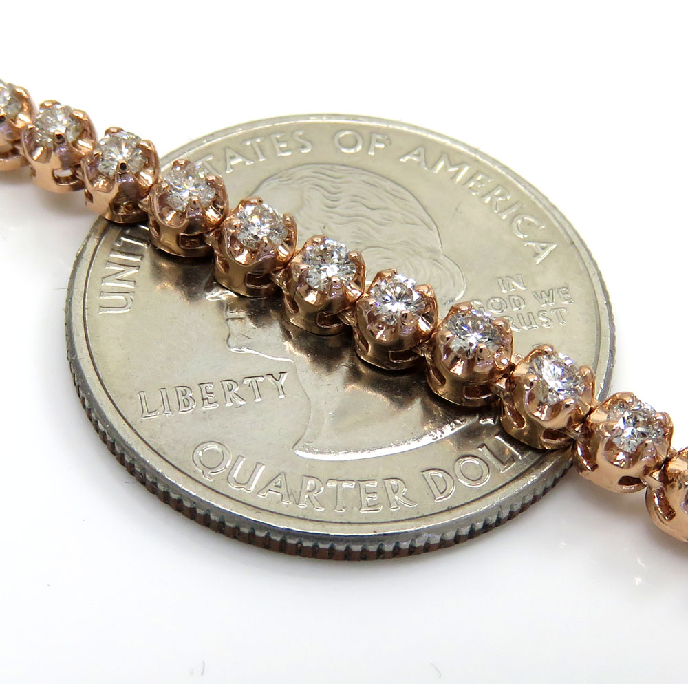 10k rose gold round 5 pointer diamond tennis chain 18-26 inches 3.50mm 7.70ct