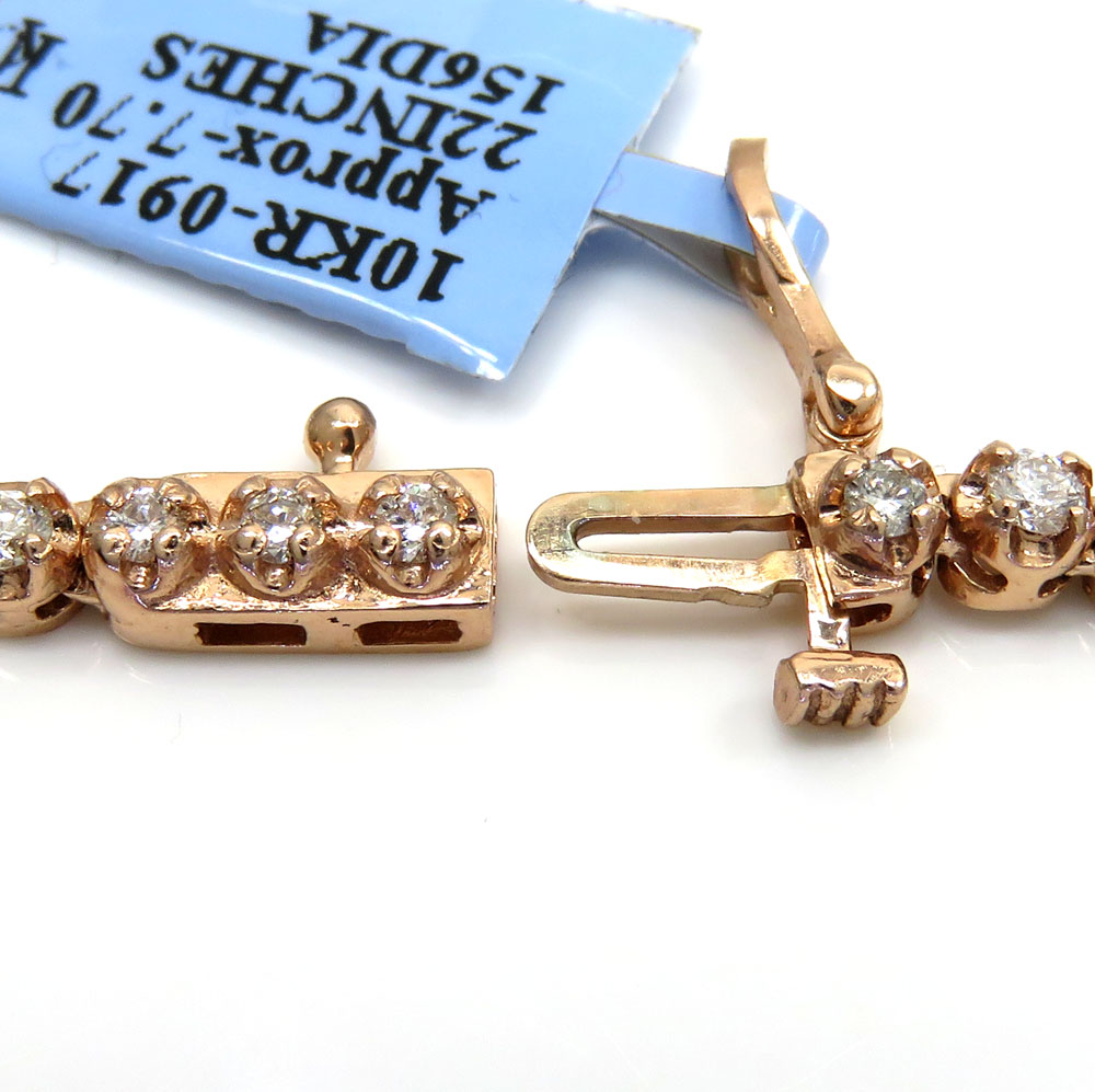 10k rose gold round 5 pointer diamond tennis chain 18-26 inches 3.50mm 7.70ct