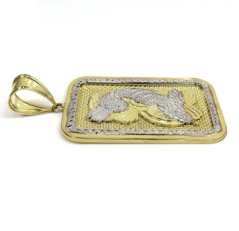 10k two tone gold xl solid back gold bar pendant - Image 3