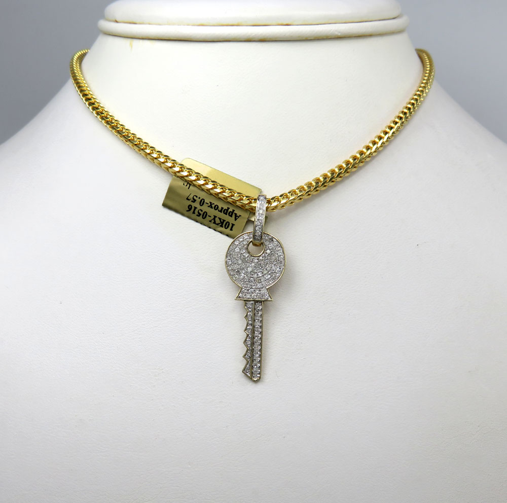 10k yellow gold diamond key pendant 0.57ct