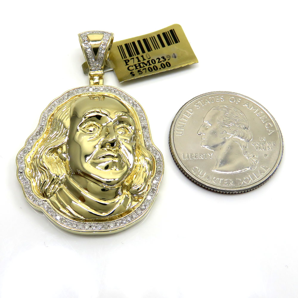 10k yellow gold diamond outlined benjamin franklin face pendant 0.57ct