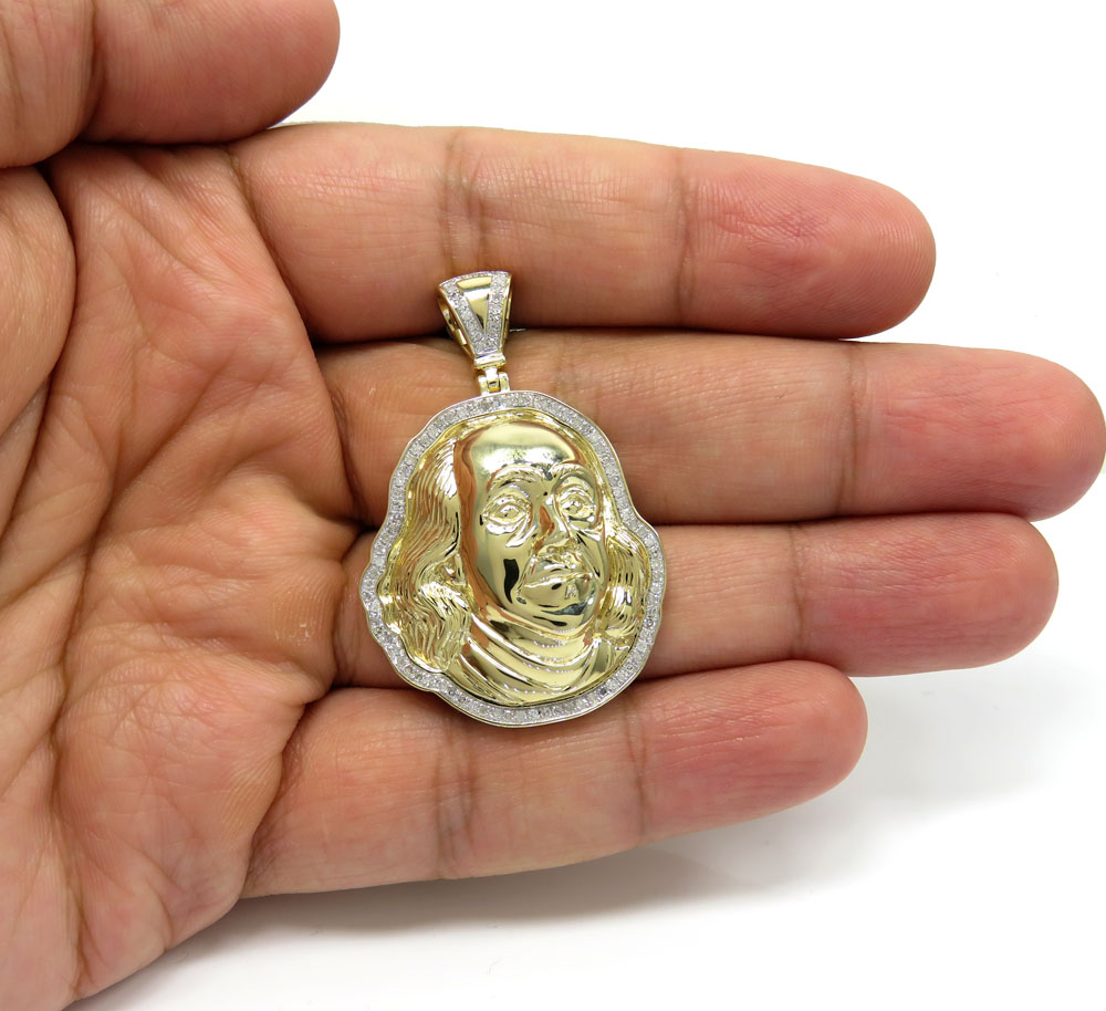 10k yellow gold diamond outlined benjamin franklin face pendant 0.57ct