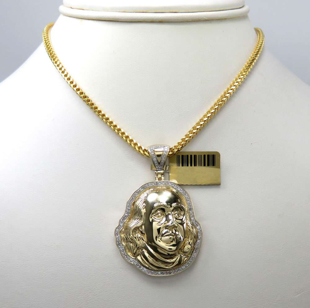 10k yellow gold diamond outlined benjamin franklin face pendant 0.57ct