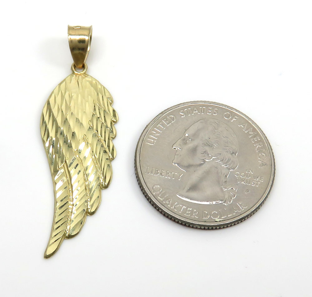 14k yellow gold medium diamond cut angel wing pendant 