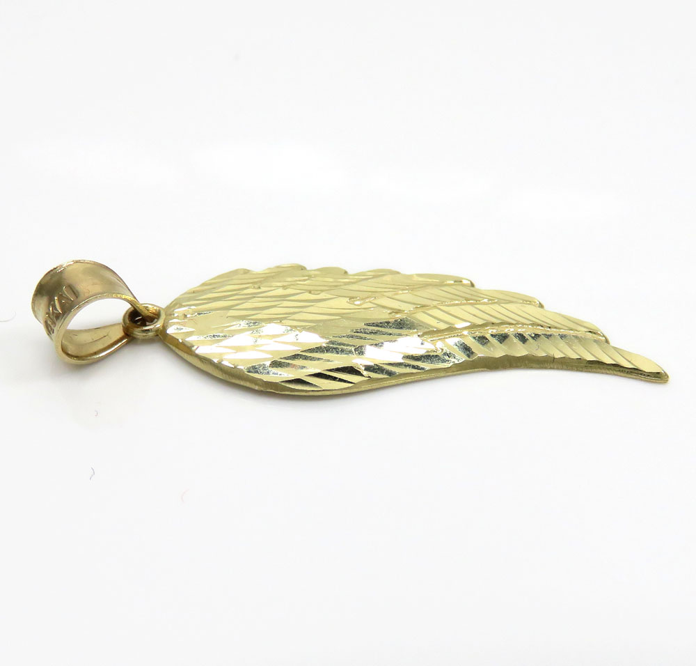 14k yellow gold medium diamond cut angel wing pendant 