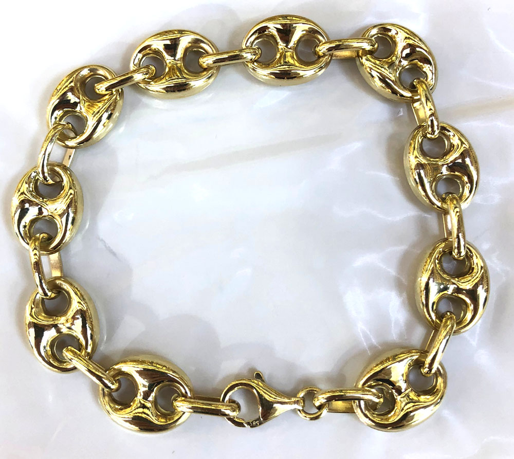 14k yellow gold hollow gucci puffed link bracelet 11mm 8.5