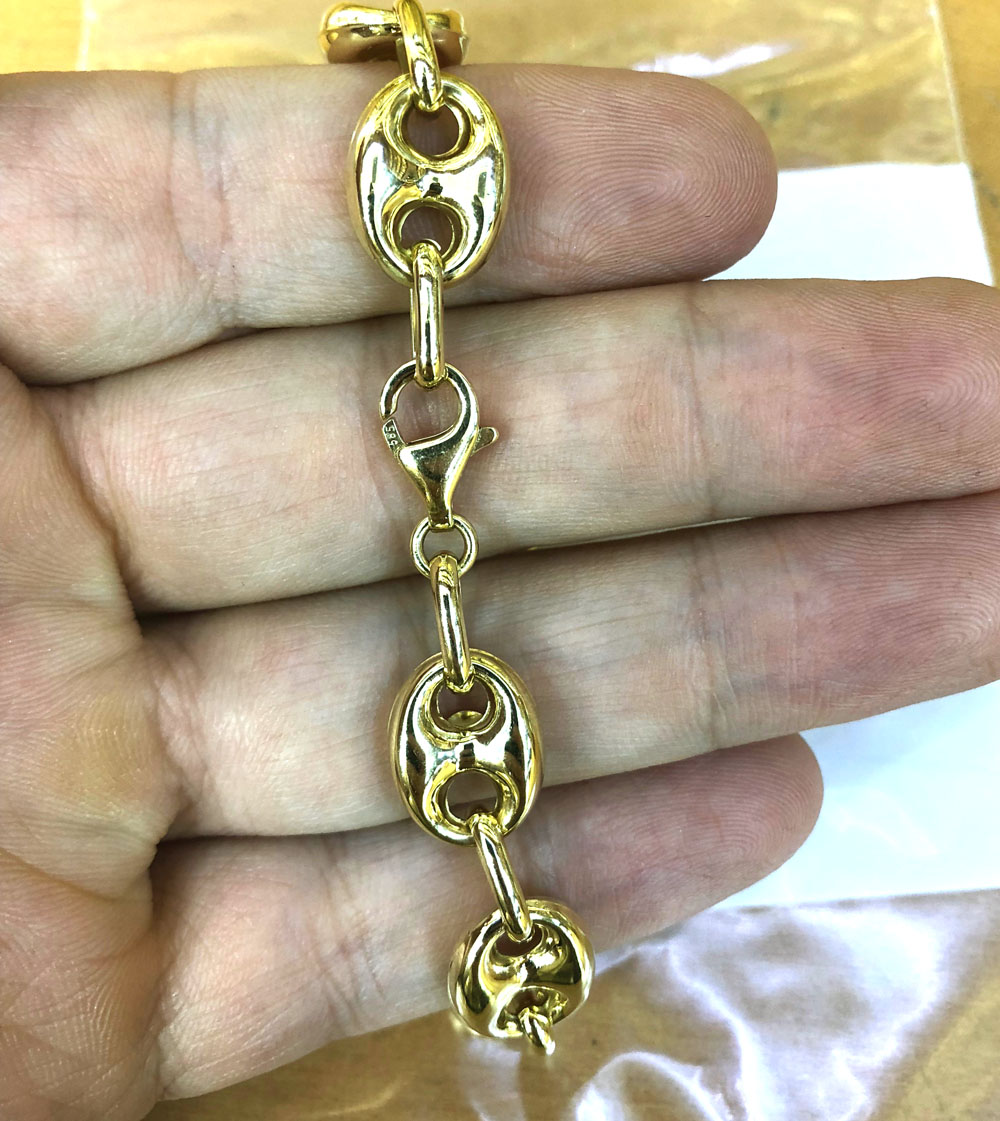 14k yellow gold hollow gucci puffed link bracelet 11mm 8.5