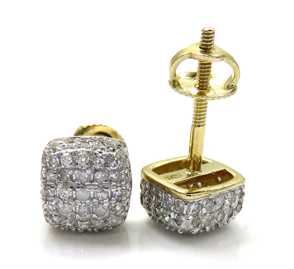 10k yellow gold diamond 7 row cube earrings 0.55ct - Image 2