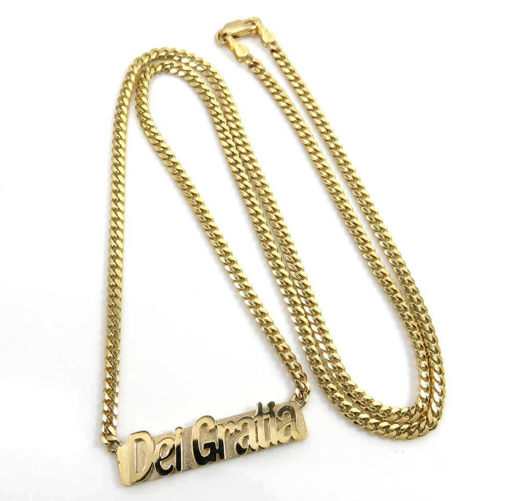 14k yellow gold custom name plate with miami chain 16-24 inches 2.60mm