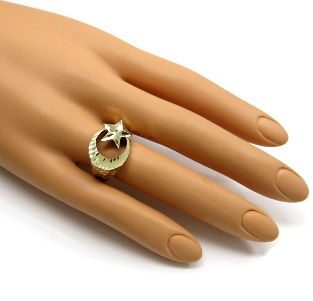 10k yellow gold islam crescent moon and star ring - Image 5