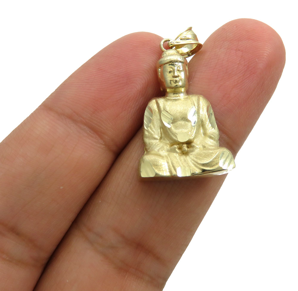10k yellow gold small diamond cut buddha pendant - Image 2
