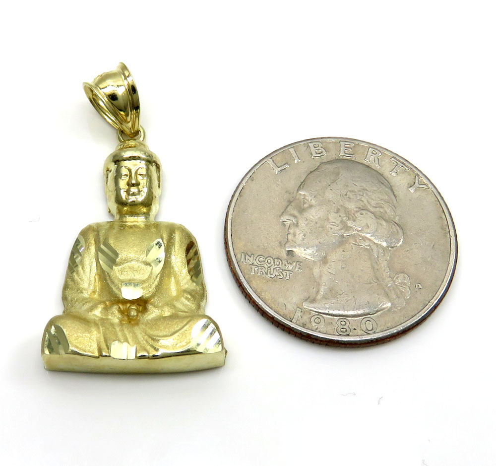 10k yellow gold small diamond cut buddha pendant - Image 3