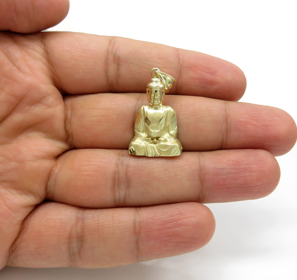 10k yellow gold small diamond cut buddha pendant - Image 6