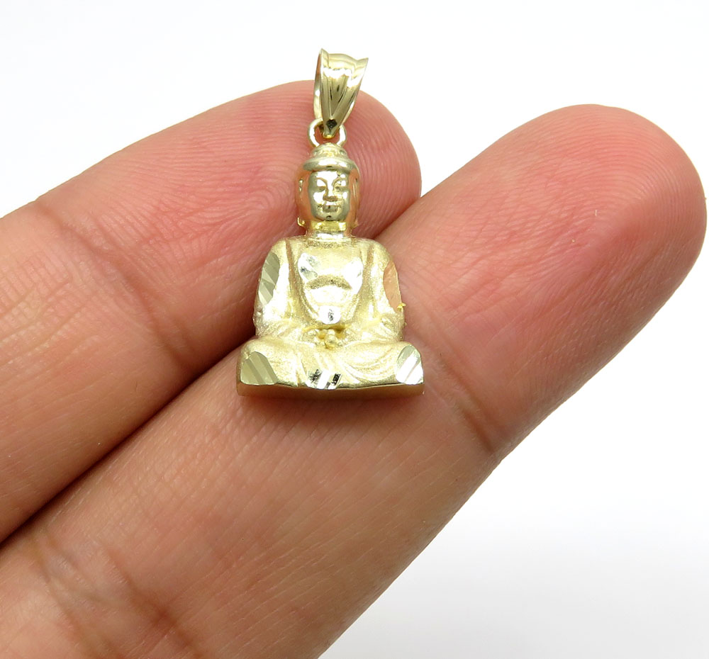 10k yellow gold mini diamond cut buddha pendant - Image 2