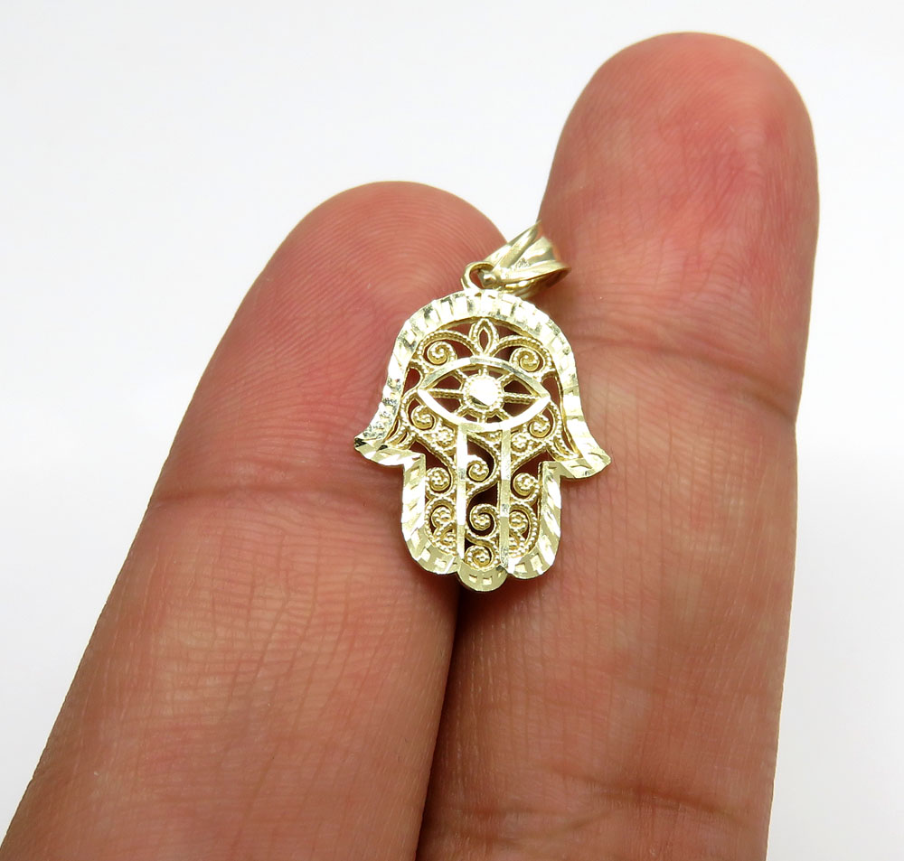 10k yellow gold mini fancy hamsa pendant - Image 2