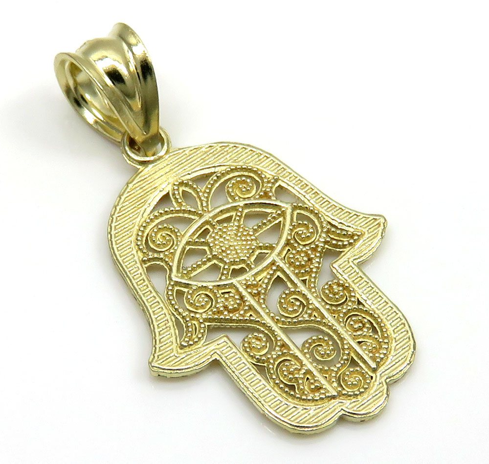 10k yellow gold mini fancy hamsa pendant - Image 3