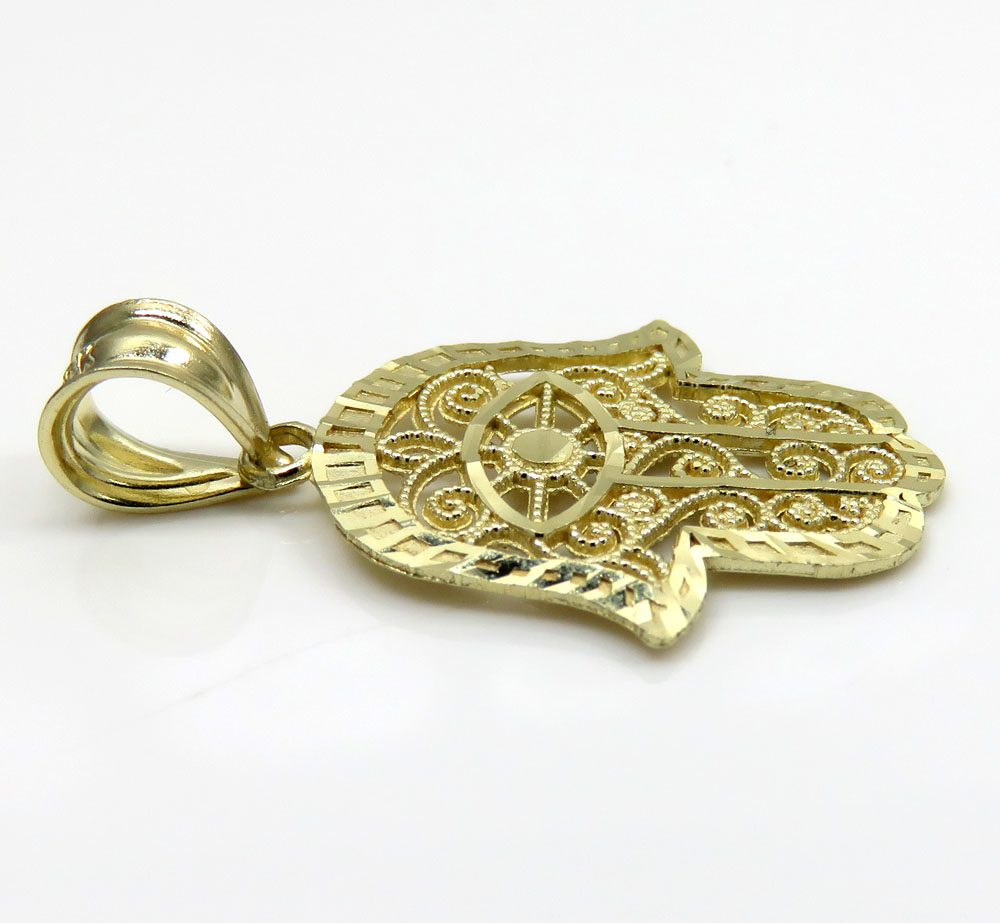 10k yellow gold mini fancy hamsa pendant 