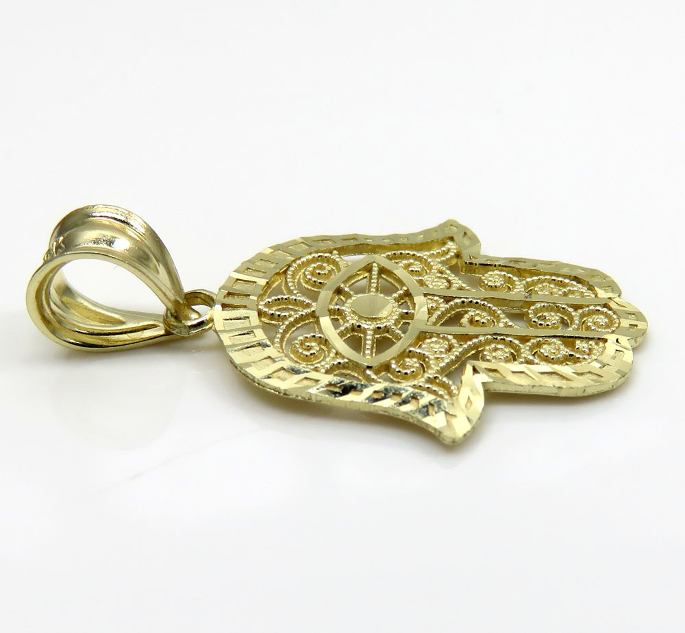 10k yellow gold mini fancy hamsa pendant - Image 4