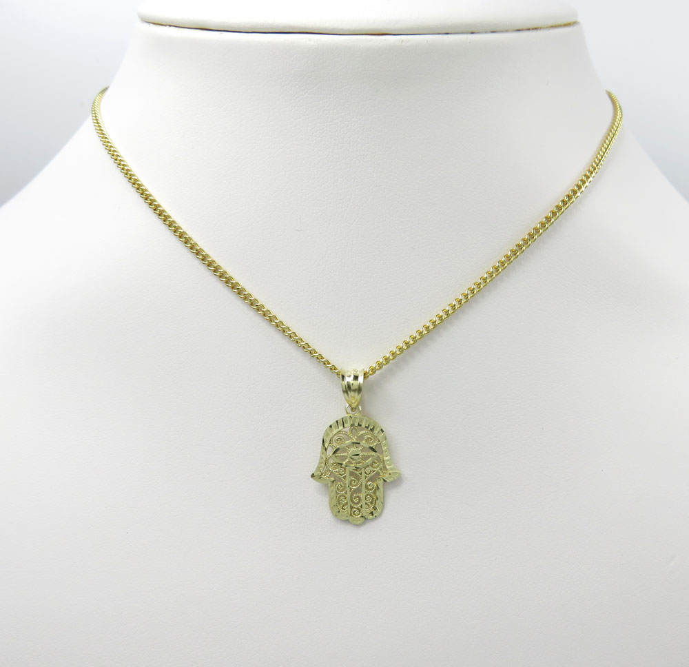 10k yellow gold mini fancy hamsa pendant 