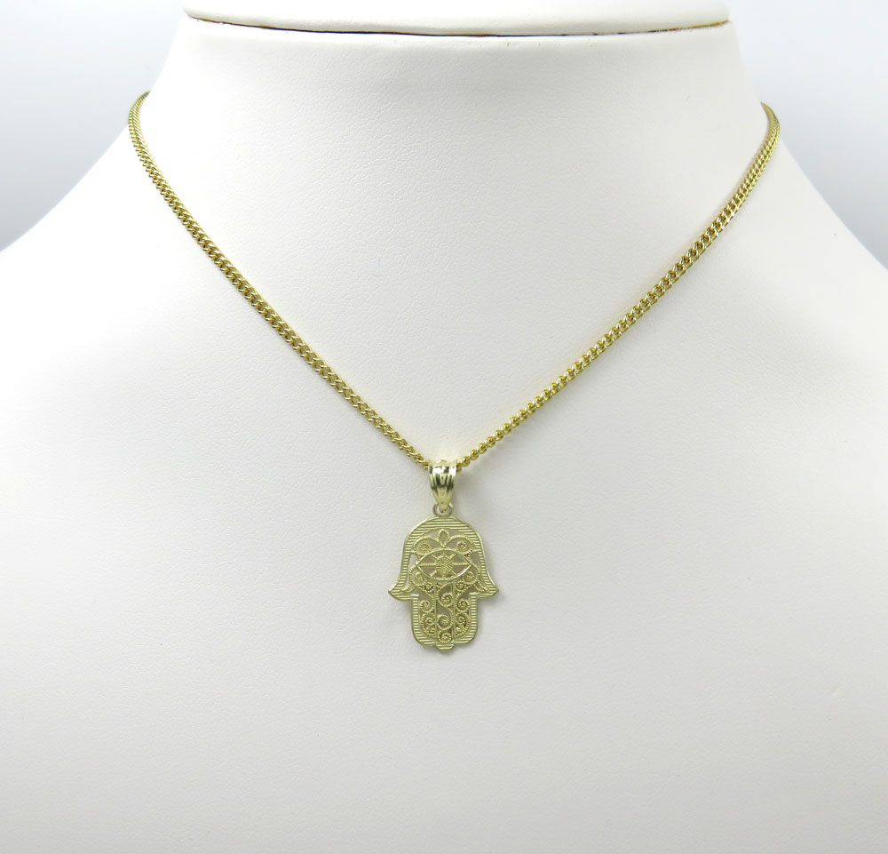 10k yellow gold mini fancy hamsa pendant 