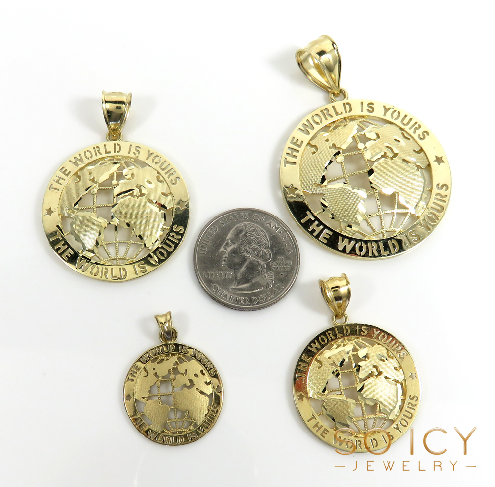10k yellow gold small the world is yours pendant 