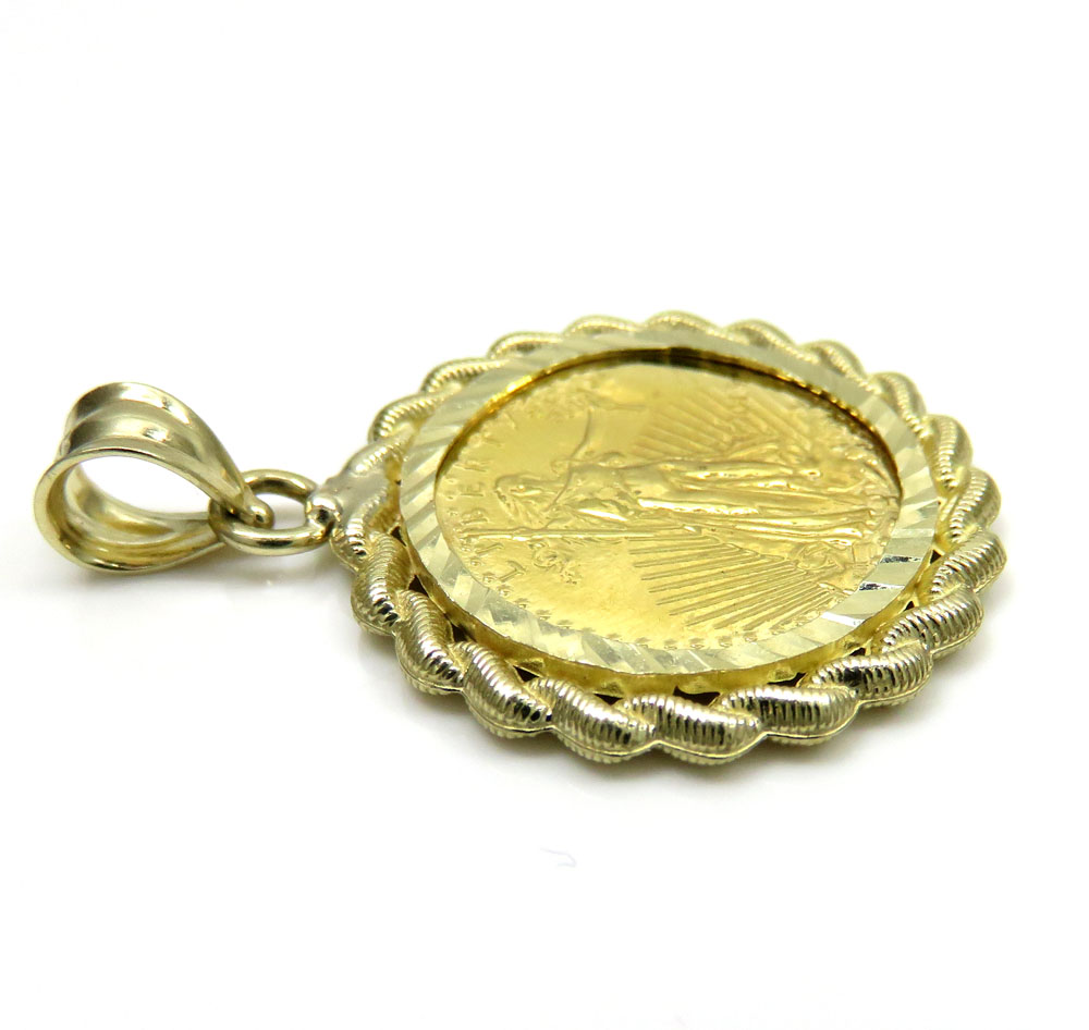 10k yellow gold rope diamond cut liberty coin pendant - Image 3