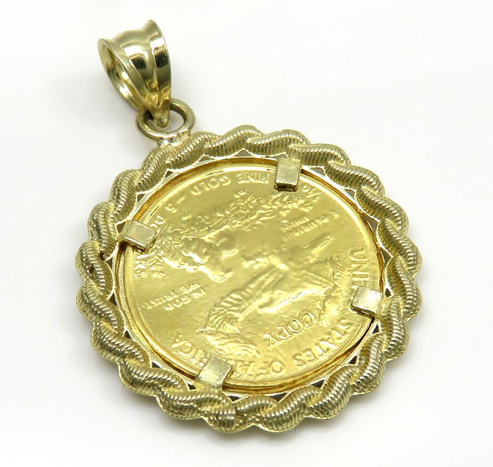 10k yellow gold rope diamond cut liberty coin pendant - Image 4