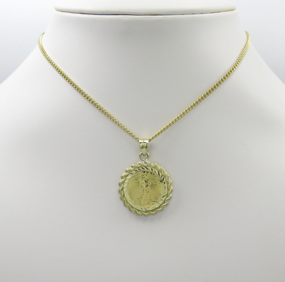 10k yellow gold rope diamond cut liberty coin pendant