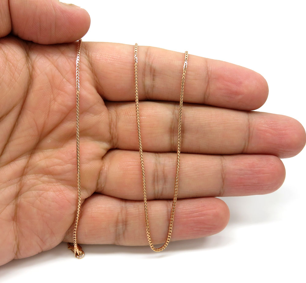 14k rose gold skinny solid tight franco link chain 16-24 inches 1.2mm