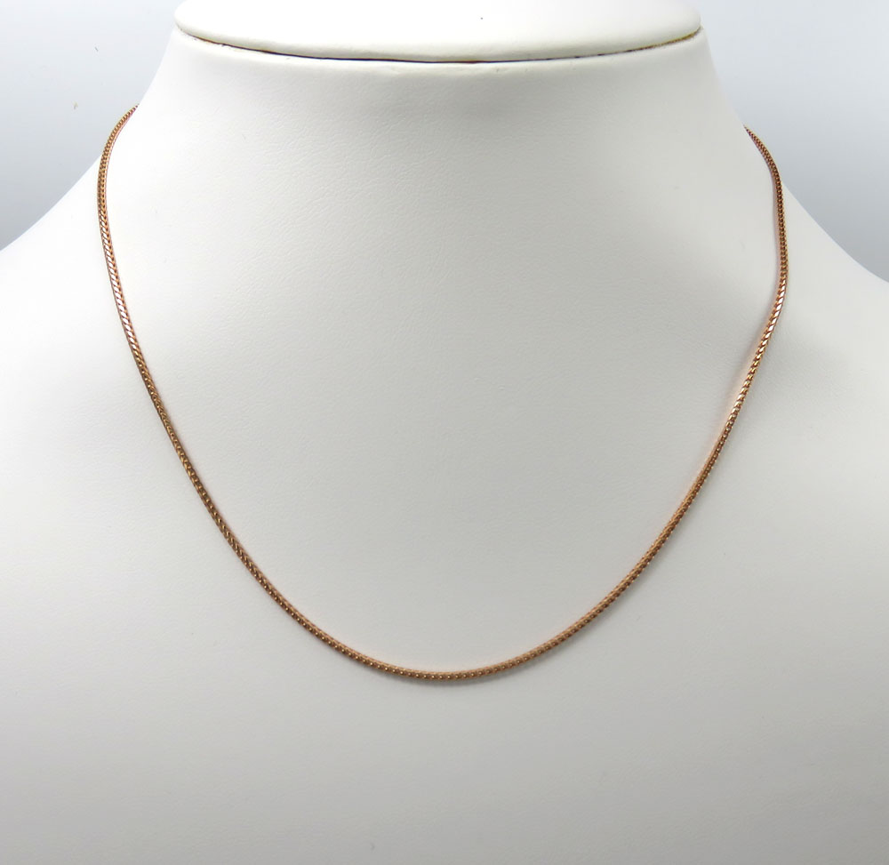 14k rose gold skinny solid tight franco link chain 16-24 inches 1.2mm