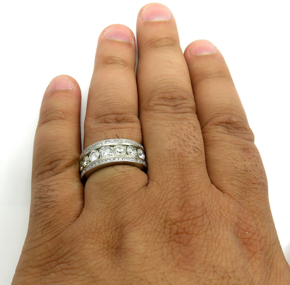 14k white gold jumbo diamond wedding band ring 3.60ct