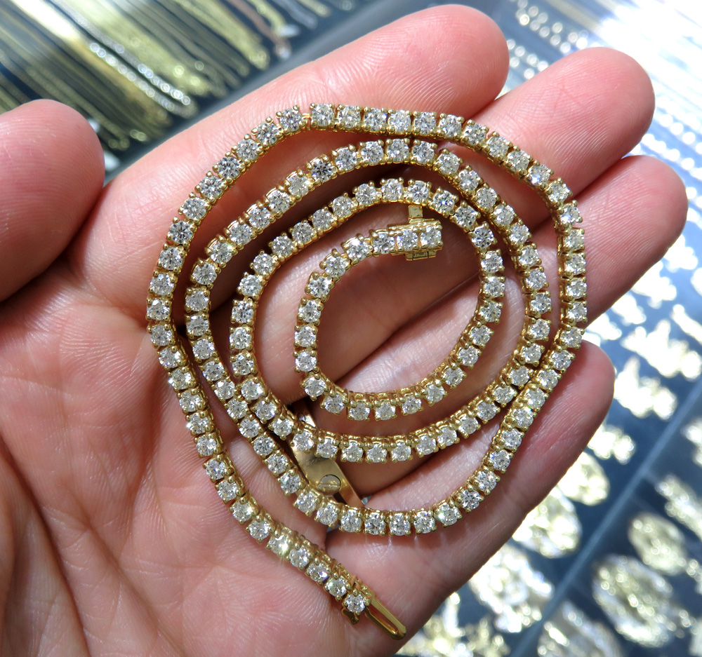14k yellow gold round 10 pointer diamond tennis chain 22