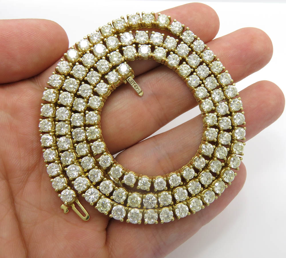 14k yellow gold round 25 pointer diamond tennis chain 18-26