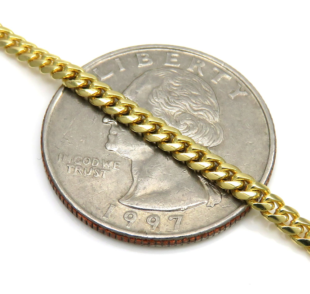 14k yellow gold skinny tight link miami chain 16-24