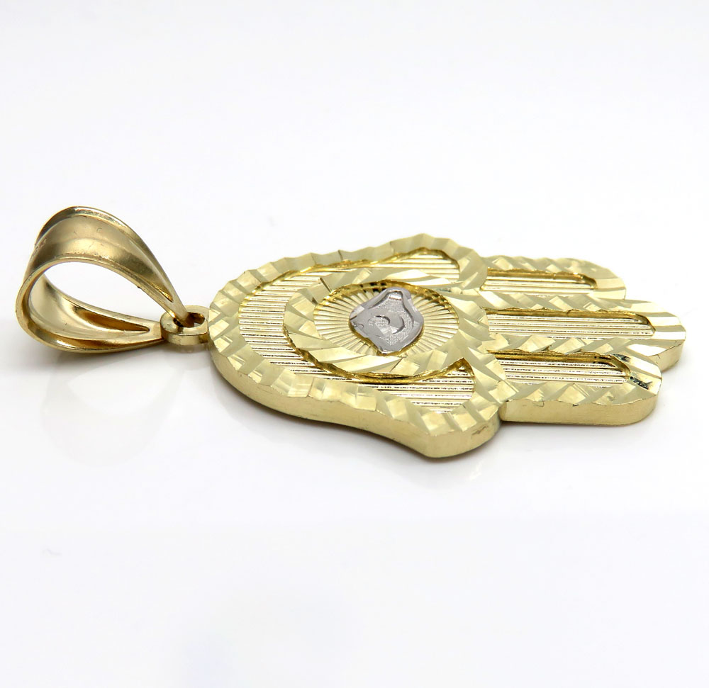 10k two tone gold diamond cut hamsa pendant 