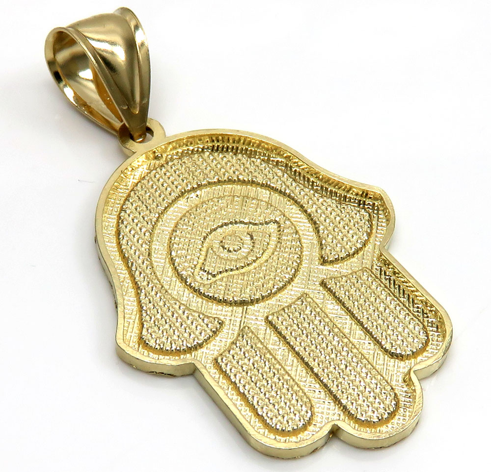 10k two tone gold diamond cut hamsa pendant 