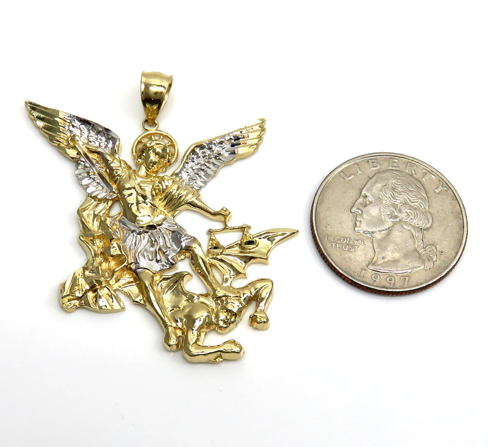 14k two tone gold angel vs demon large pendant 