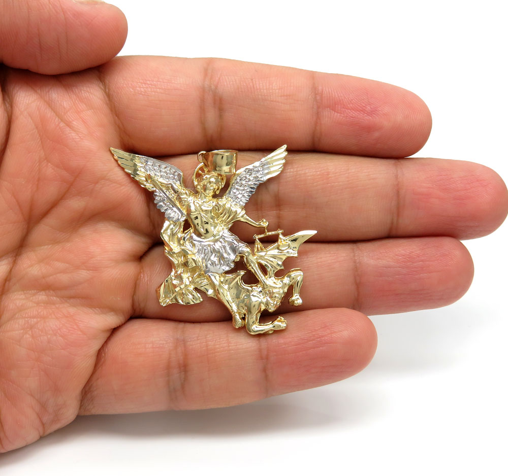 14k two tone gold angel vs demon large pendant - Image 5