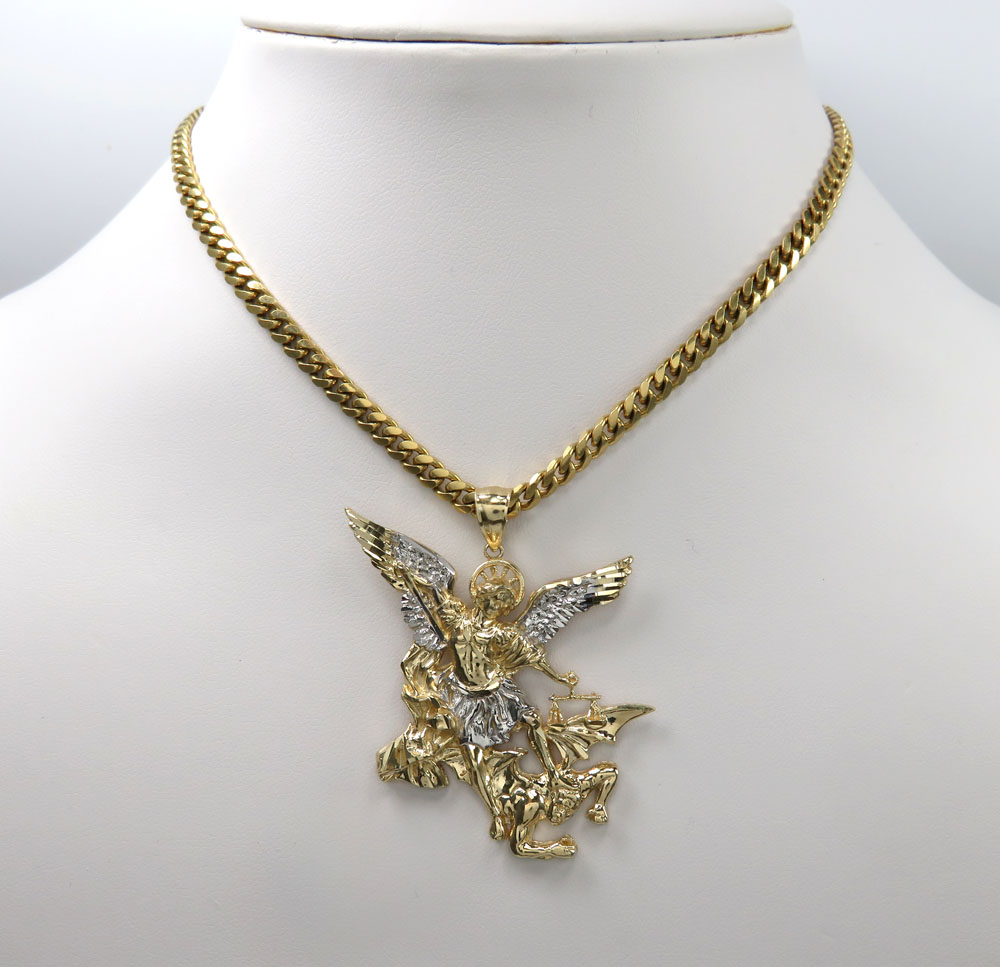 14k two tone gold angel vs demon large pendant 