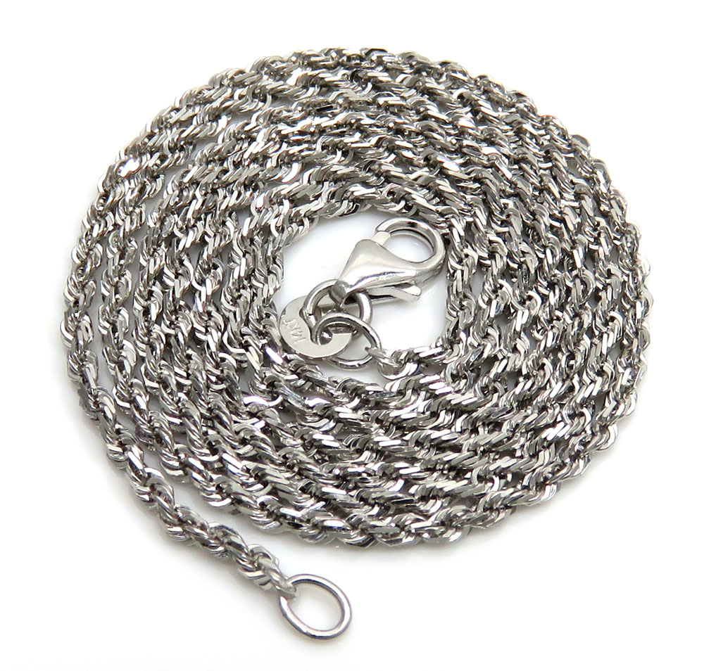14k white gold skinny diamond cut rope link chain 16-22 inch 1.50mm