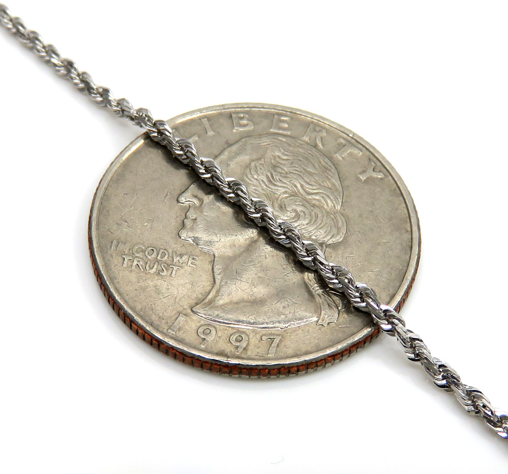 14k white gold skinny diamond cut rope link chain 16-22 inch 1.50mm