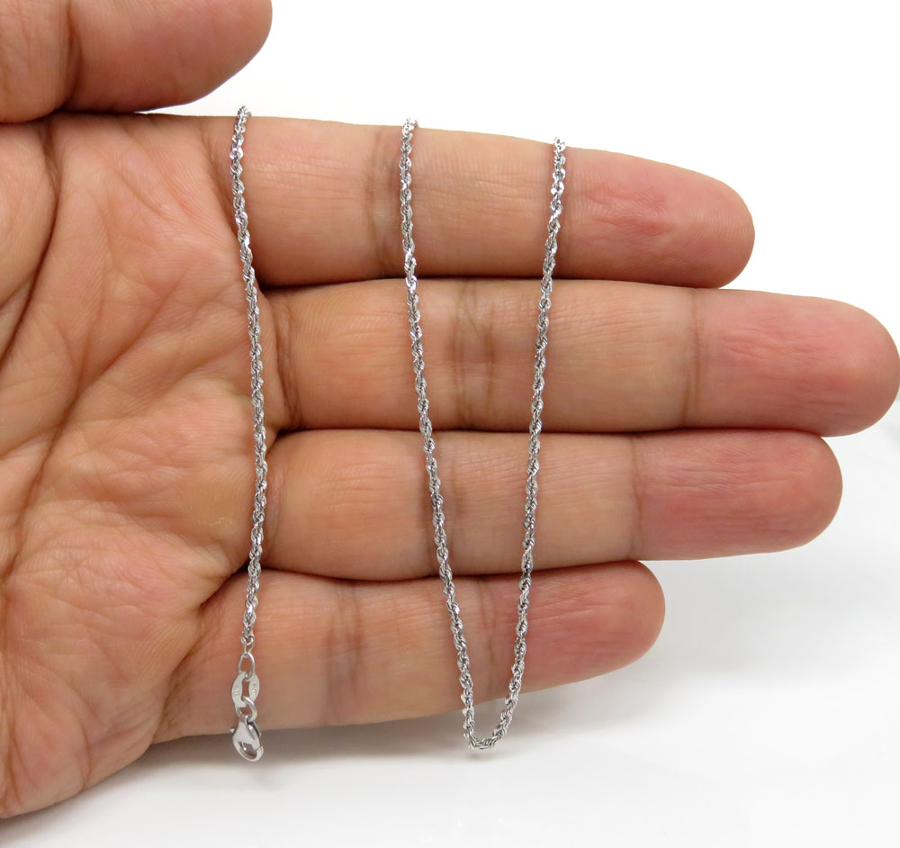 14k white gold skinny diamond cut rope link chain 16-22 inch 1.50mm
