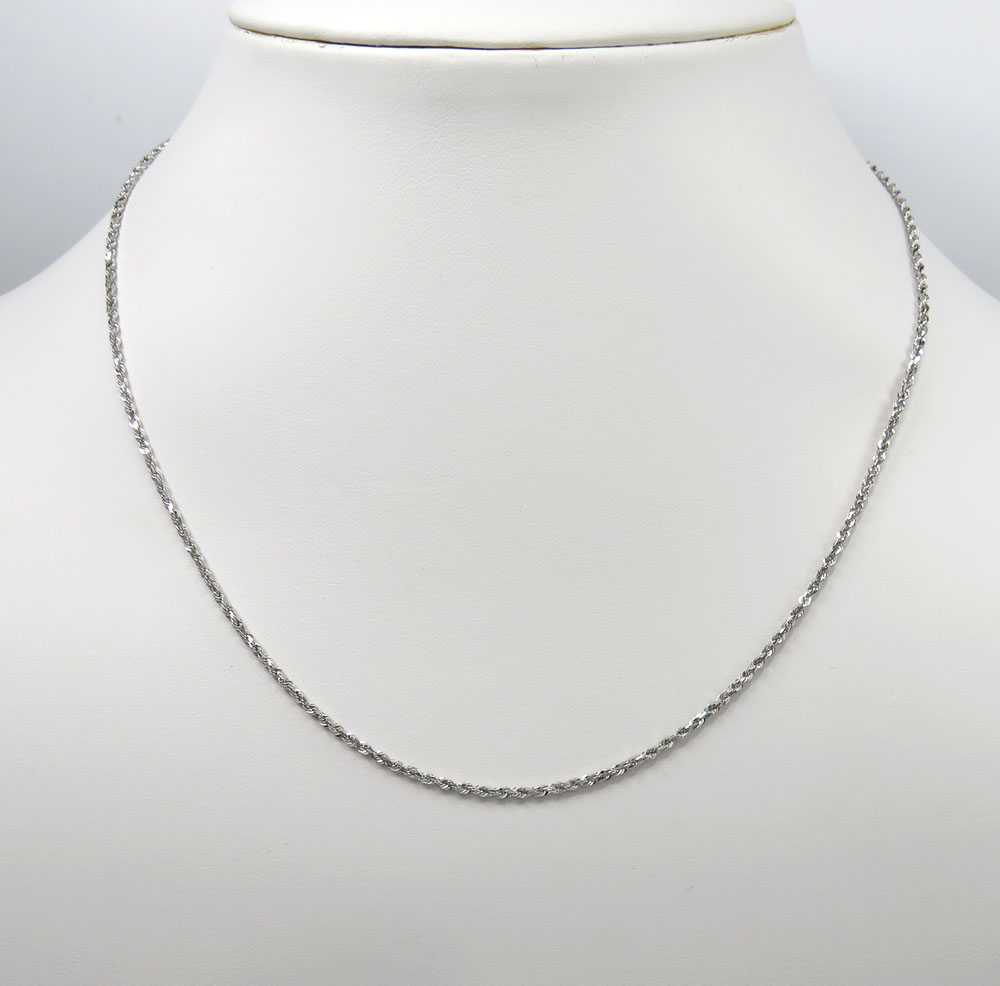 14k white gold skinny diamond cut rope link chain 16-22 inch 1.50mm - Image 6